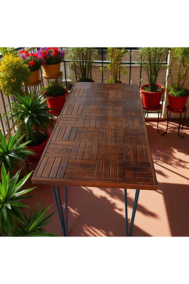 Ahşap Ceviz renk Balkon Bahçe Masası Çay Kahve Mutfak Yemek masası 120 X 60 cm , yükseklik 73 cm